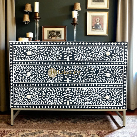 Bone Inlay Scroll-vine Chest of 3 Drawers | Bone Inlay Scroll-vine 3 Drawers Dresser Table