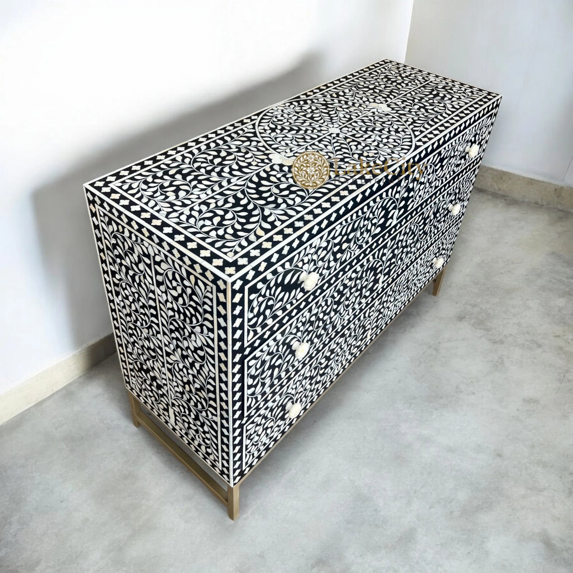 Bone Inlay Scroll-vine Chest of 3 Drawers | Bone Inlay Scroll-vine 3 Drawers Dresser Table