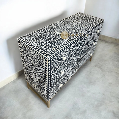 Bone Inlay Scroll-vine Chest of 3 Drawers | Bone Inlay Scroll-vine 3 Drawers Dresser Table
