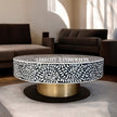 Scroll Vine Bone Inlay Coffee Table Black | Round Inlay Coffee Table
