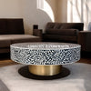 Scroll Vine Bone Inlay Coffee Table Black | Round Inlay Coffee Table