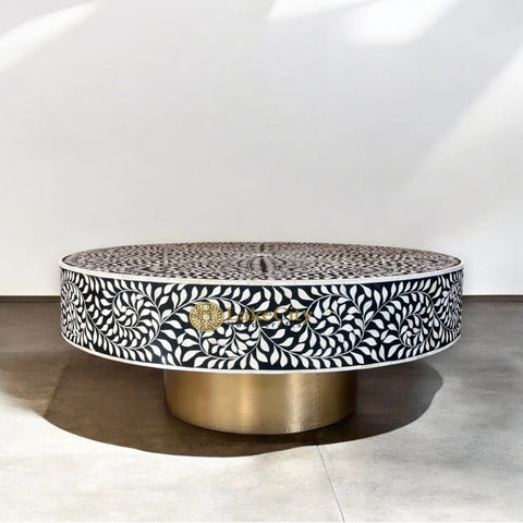 Bone Inlay Scroll-vine Design Round Coffee Table | Bone Inlay Scroll-vine Design Round Center Table