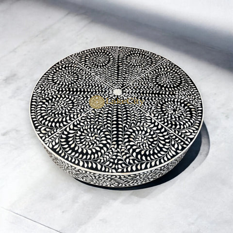 Bone Inlay Scroll-vine Design Round Coffee Table | Bone Inlay Scroll-vine Design Round Center Table
