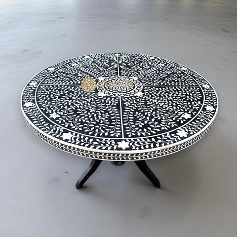 Bone Inlay Scroll-vine Design Round 4 Seating Dining Table
