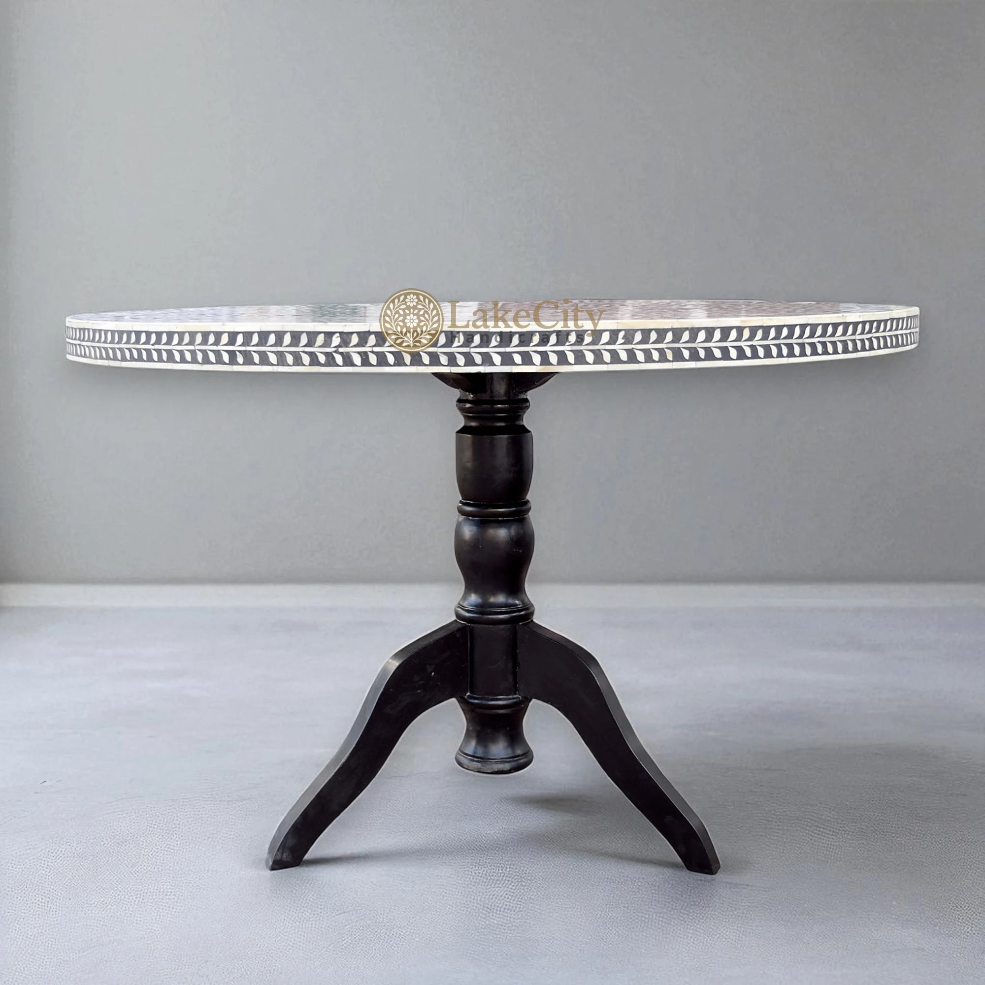 Bone Inlay Scroll-vine Design Round 4 Seating Dining Table
