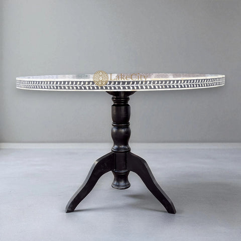 Bone Inlay Scroll-vine Design Round 4 Seating Dining Table