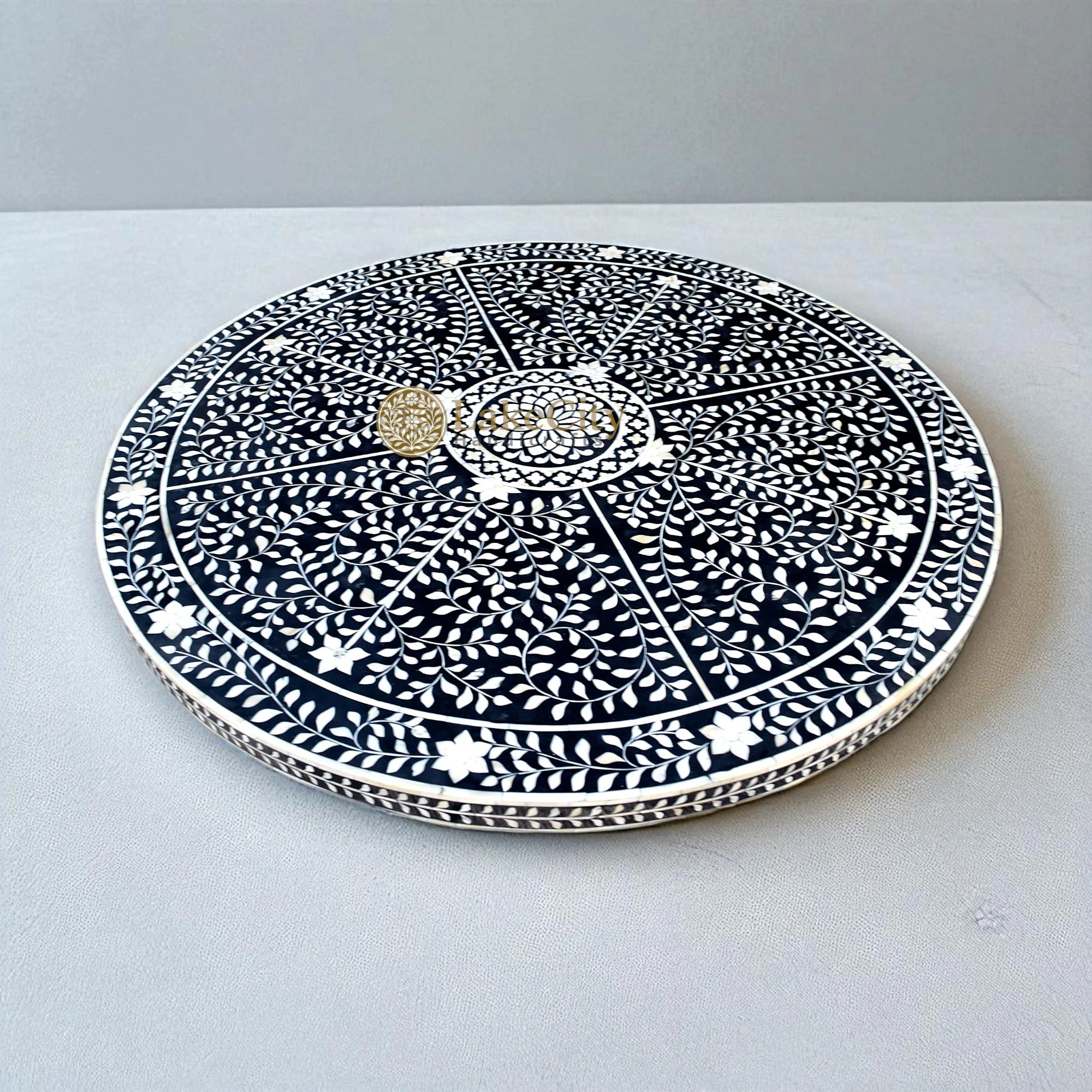 Bone Inlay Scroll-vine Design Round 4 Seating Dining Table