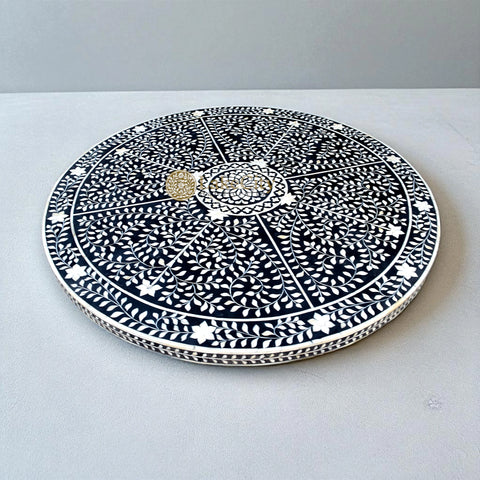 Bone Inlay Scroll-vine Design Round 4 Seating Dining Table