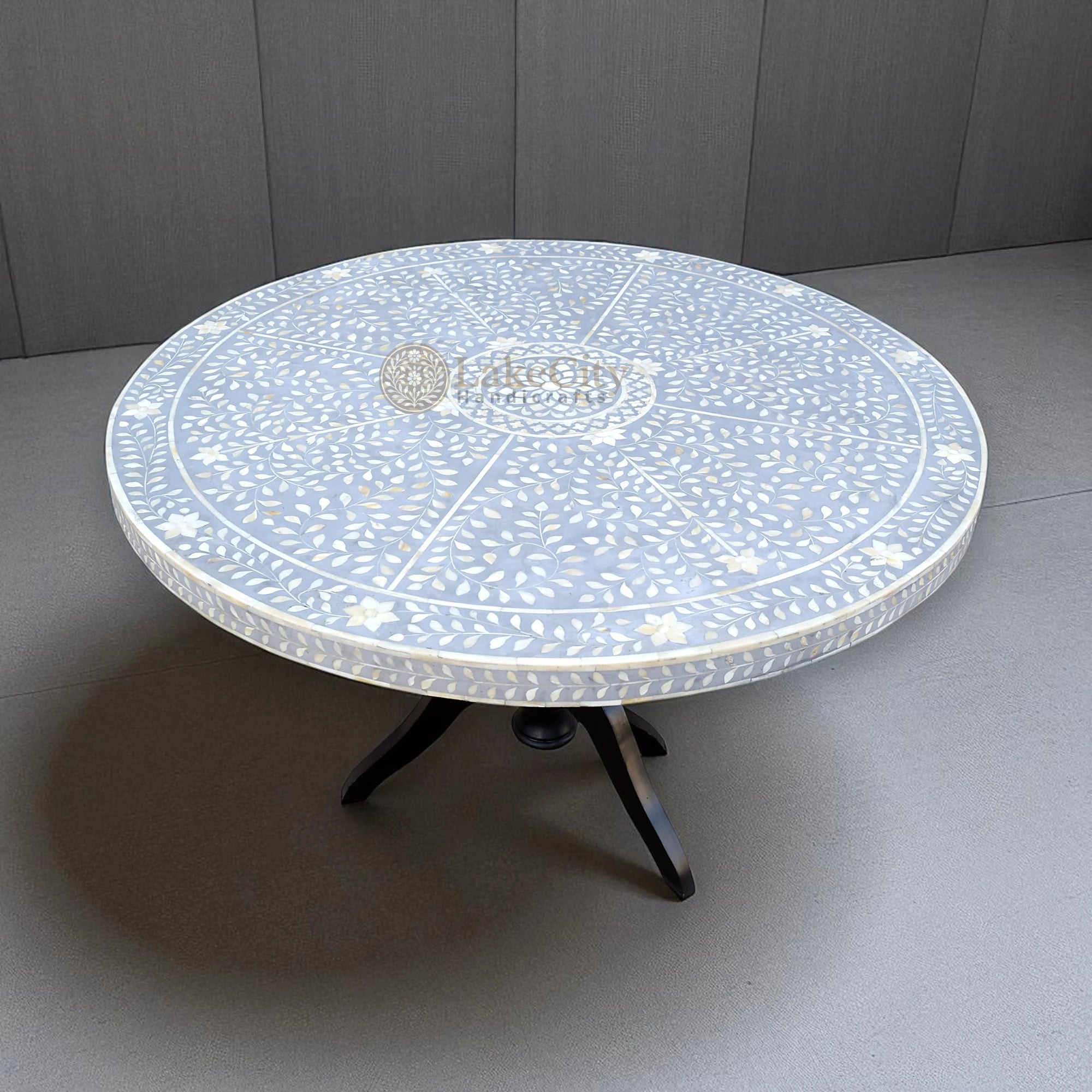 Bone Inlay Scroll-vine Design Round 4 Seating Dining Table