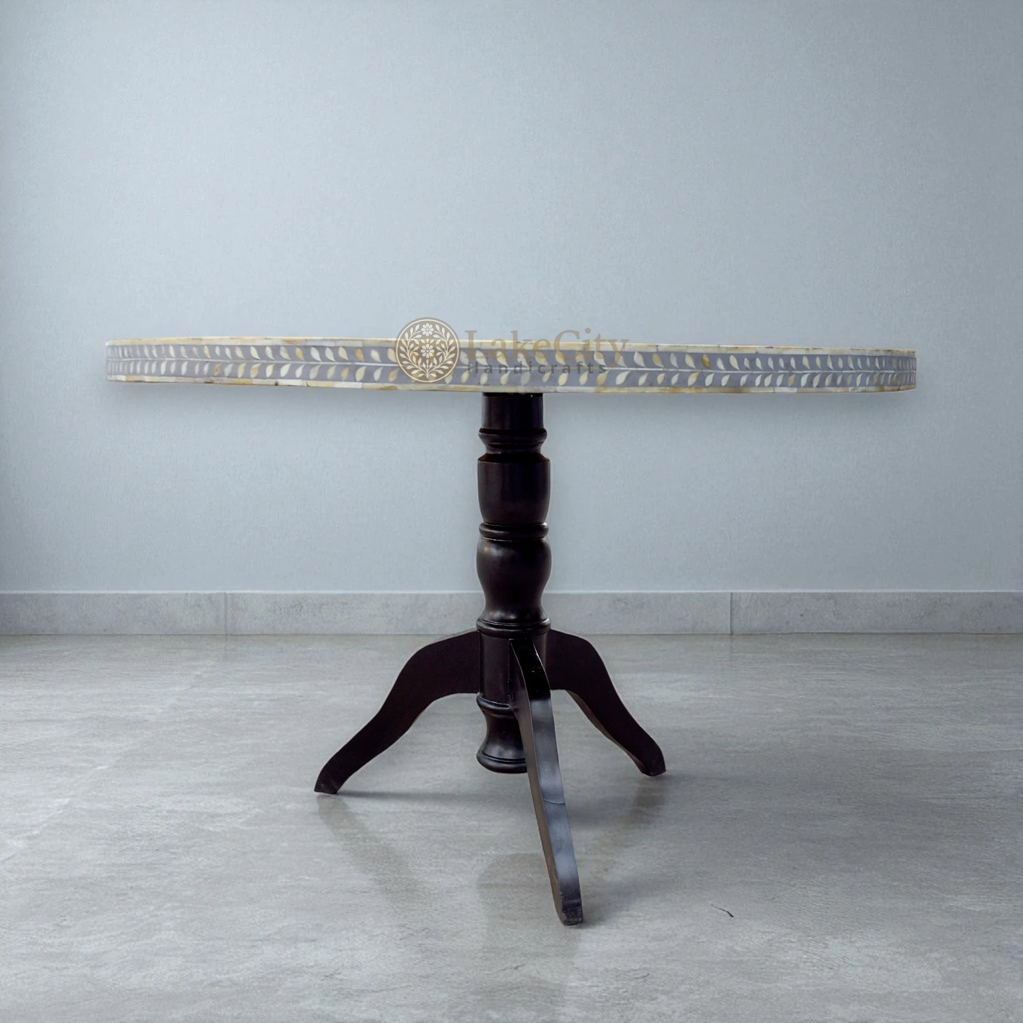 Bone Inlay Scroll-vine Design Round 4 Seating Dining Table
