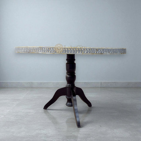 Bone Inlay Scroll-vine Design Round 4 Seating Dining Table