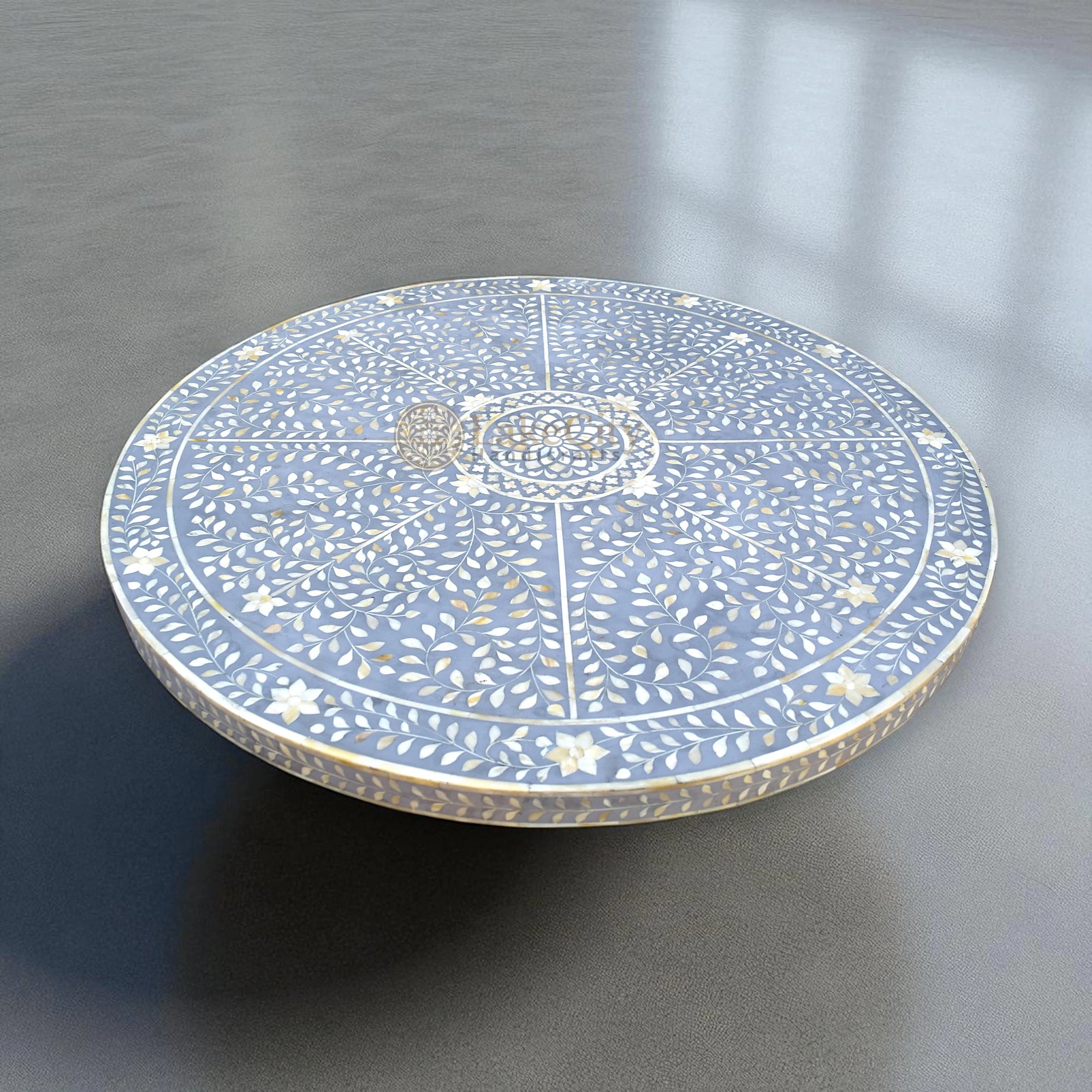 Bone Inlay Scroll-vine Design Round 4 Seating Dining Table