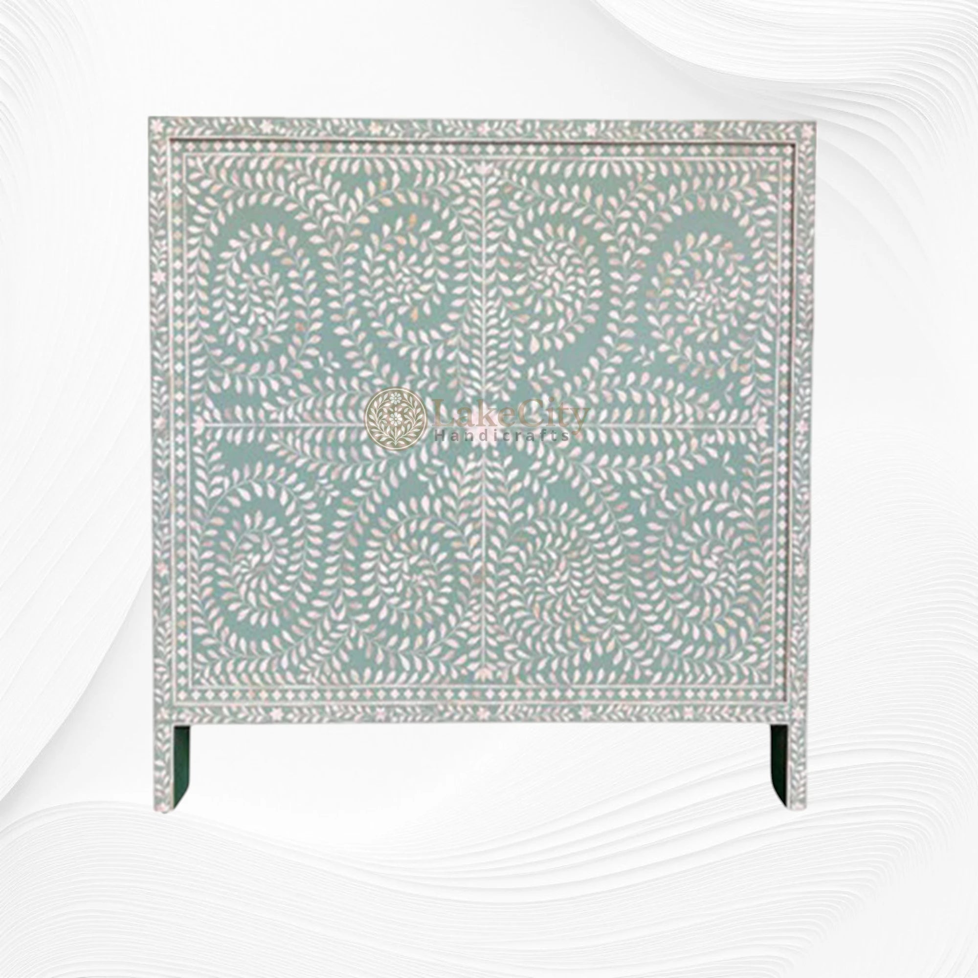 Bone Inlay Scroll-vine Headboard Sage Green