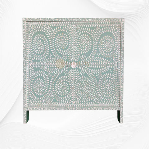 Bone Inlay Scroll-vine Headboard Sage Green