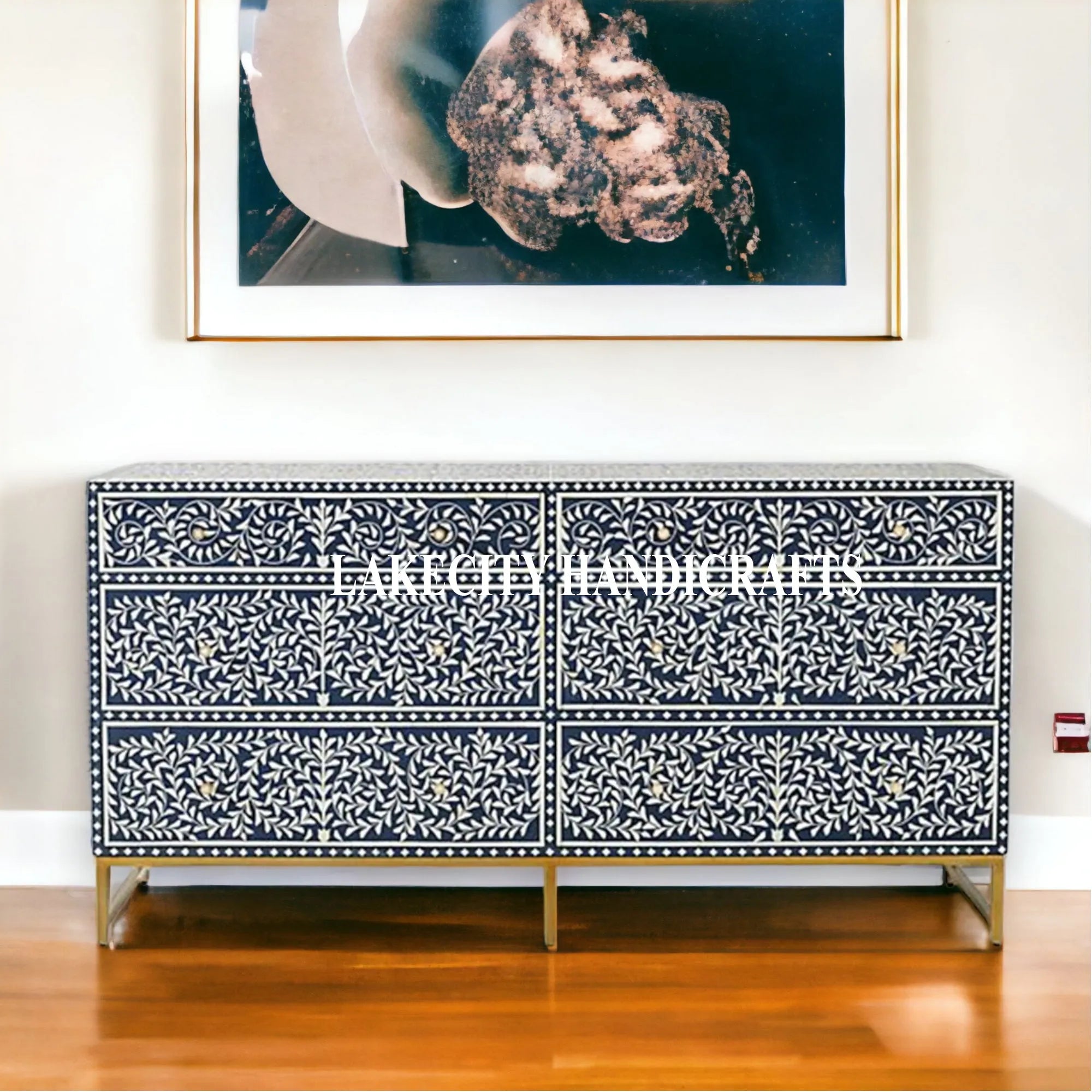 Bone Inlay Scroll-vine Design 6 Drawers Dresser Table | Bone Inlay Scr ...