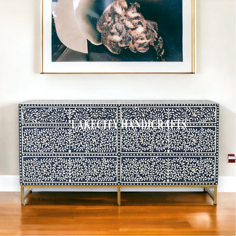 Bone Inlay Scroll-vine Design 6 Drawers Dresser Table | Bone Inlay Scroll-vine Design 6 Drawers Chest