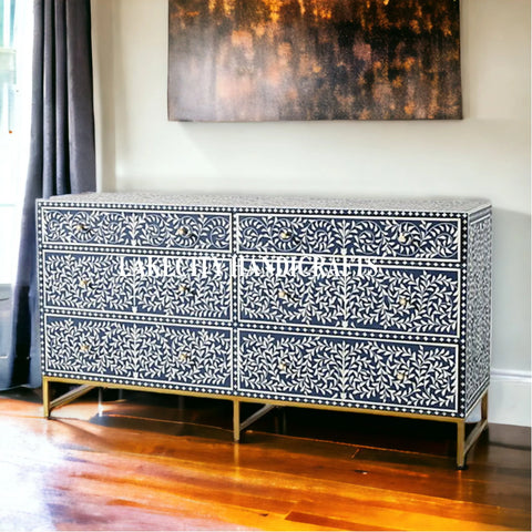 Bone Inlay Scroll-vine Design 6 Drawers Dresser Table | Bone Inlay Scroll-vine Design 6 Drawers Chest