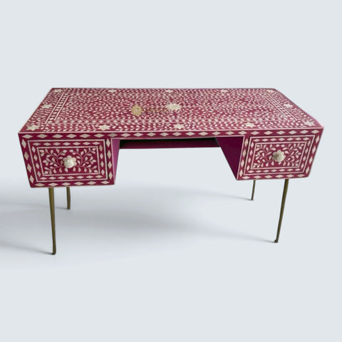 Bone Inlay Scroll-vine Design 2 Drawers Desk | Console Table With Multi Colors