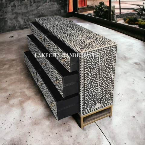 Bone Inlay Scroll-vine Design 6 Drawers Dresser Table | Bone Inlay Scroll-vine Design 6 Drawers Chest