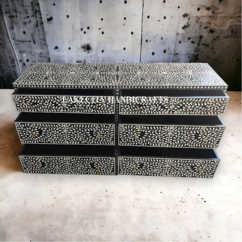 Bone Inlay Scroll-vine Design 6 Drawers Dresser Table | Bone Inlay Scroll-vine Design 6 Drawers Chest