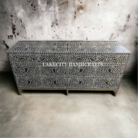 Bone Inlay Scroll-vine Design 6 Drawers Dresser Table | Bone Inlay Scroll-vine Design 6 Drawers Chest