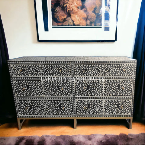 Bone Inlay Scroll-vine Design 6 Drawers Dresser Table | Bone Inlay Scroll-vine Design 6 Drawers Chest