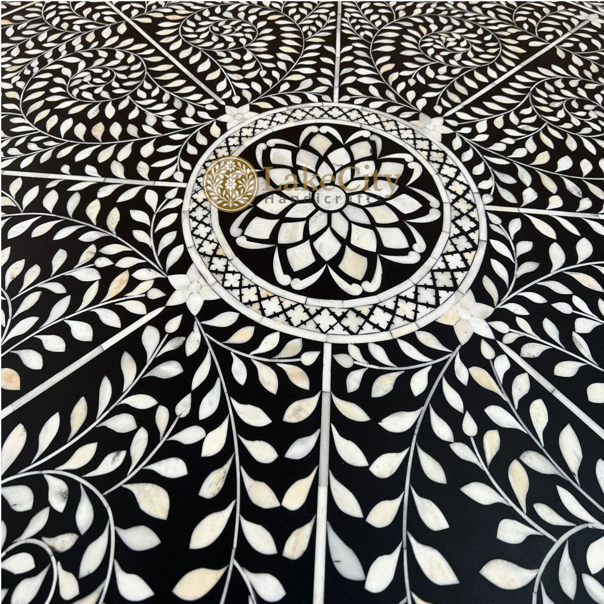 Bone Inlay Scroll-vine Design Round Dining Table