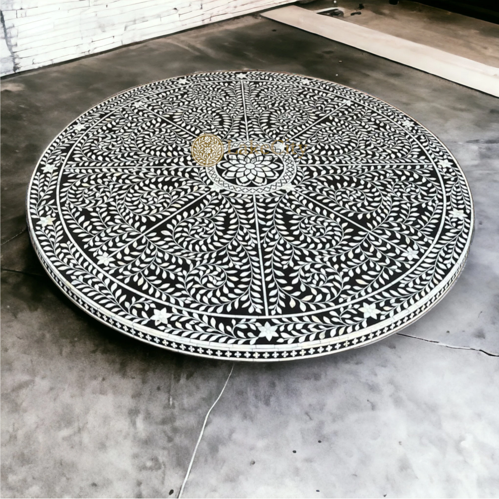 Bone Inlay Scroll-vine Design Round Dining Table
