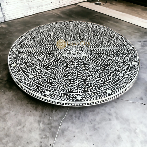 Bone Inlay Scroll-vine Design Round Dining Table