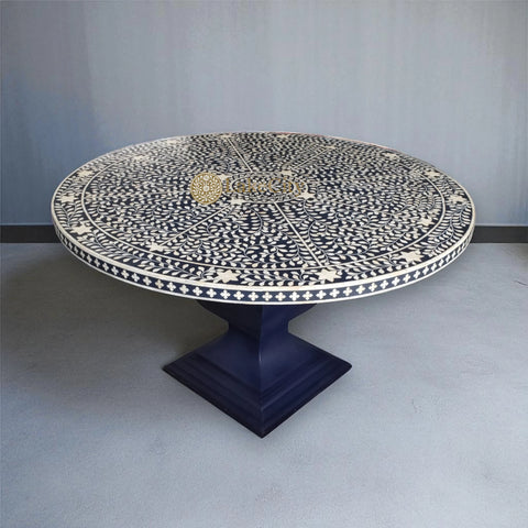 Bone Inlay Scroll-vine Design Round Dining Table