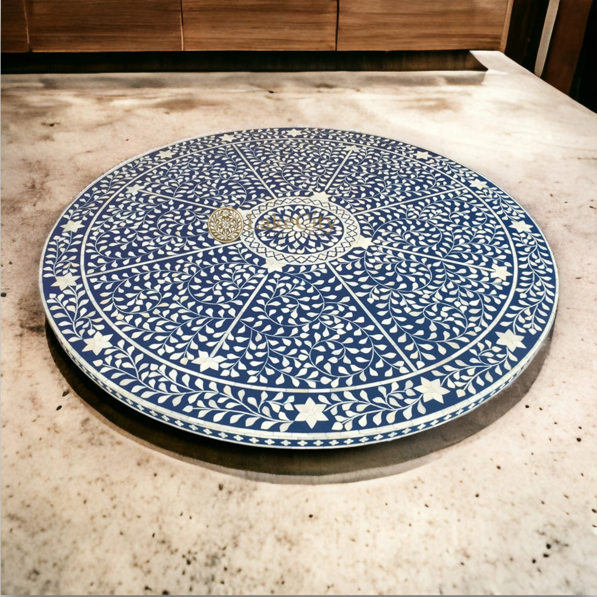 Bone Inlay Scroll-vine Design Round Dining Table
