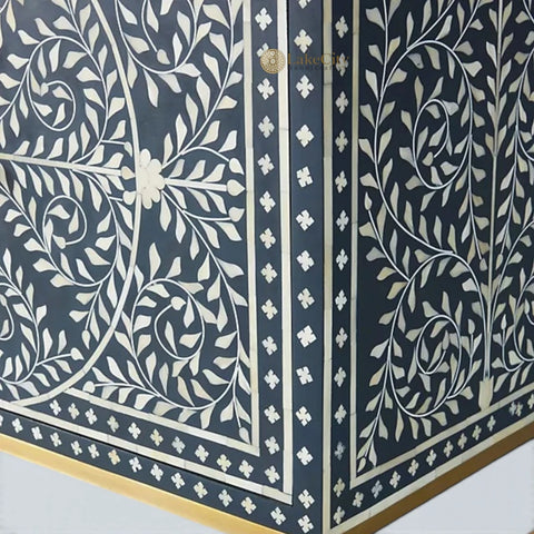 Bone Inlay Scroll Vine Buffet Indigo Blue