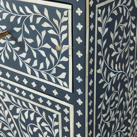 Bone Inlay Scroll Vine Buffet Indigo Blue