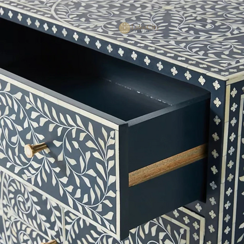 Bone Inlay Scroll Vine Buffet Indigo Blue