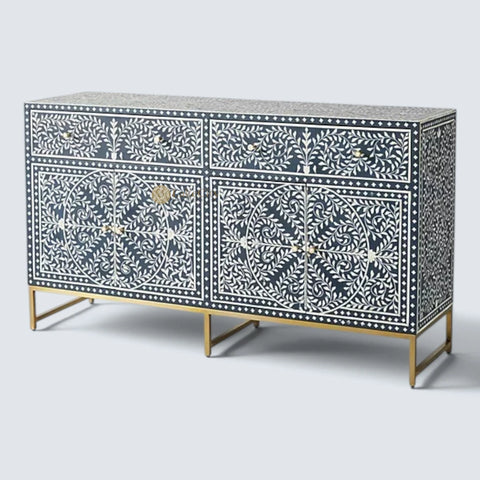 Bone Inlay Scroll Vine Buffet Indigo Blue
