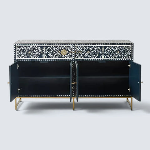 Bone Inlay Scroll Vine Buffet Indigo Blue