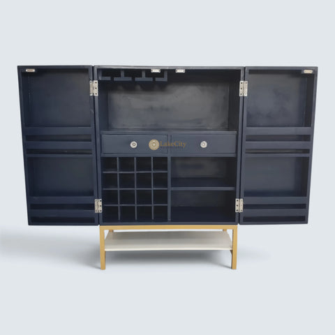 Bone Inlay Foliage Spiral Bar Cabinet Blue