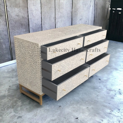 Bone Inlay Scroll-vine Design 6 Drawers Dresser Table | Bone Inlay Scroll-vine Design 6 Drawers Chest