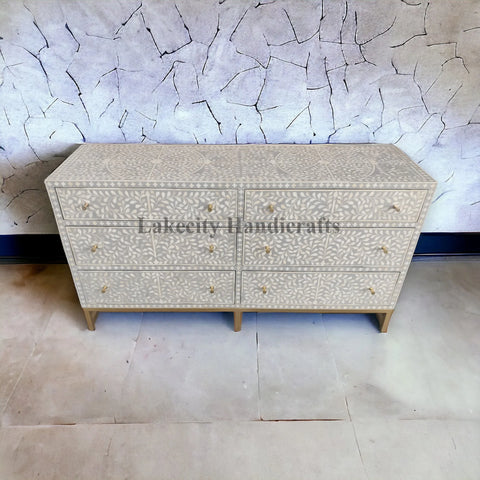 Bone Inlay Scroll-vine Design 6 Drawers Dresser Table | Bone Inlay Scroll-vine Design 6 Drawers Chest