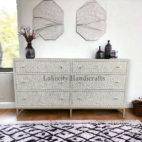 Bone Inlay Scroll-vine Design 6 Drawers Dresser Table | Bone Inlay Scroll-vine Design 6 Drawers Chest