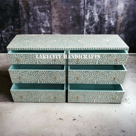 Bone Inlay Scroll-vine Design 6 Drawers Dresser Table | Bone Inlay Scroll-vine Design 6 Drawers Chest