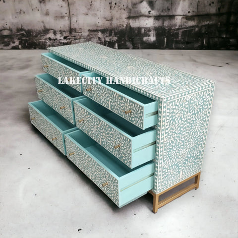 Bone Inlay Scroll-vine Design 6 Drawers Dresser Table | Bone Inlay Scroll-vine Design 6 Drawers Chest