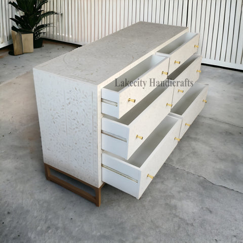 Bone Inlay Scroll-vine Design 6 Drawers Dresser Table | Bone Inlay Scroll-vine Design 6 Drawers Chest