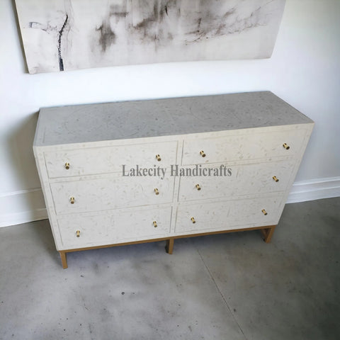 Bone Inlay Scroll-vine Design 6 Drawers Dresser Table | Bone Inlay Scroll-vine Design 6 Drawers Chest