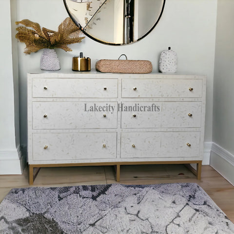 Bone Inlay Scroll-vine Design 6 Drawers Dresser Table | Bone Inlay Scroll-vine Design 6 Drawers Chest