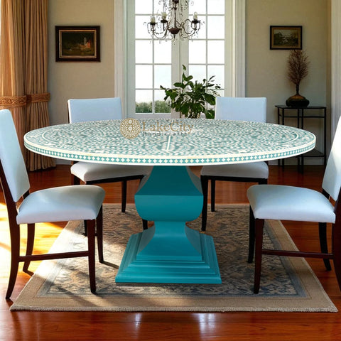 Bone Inlay Scroll-vine Design Round Dining Table