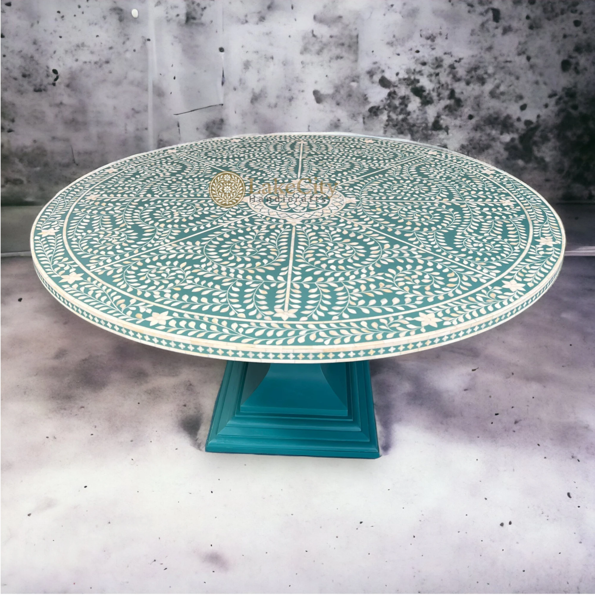 Bone Inlay Scroll-vine Design Round Dining Table