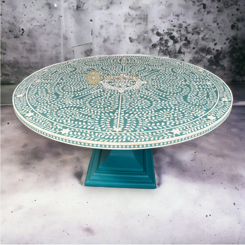 Bone Inlay Scroll-vine Design Round Dining Table
