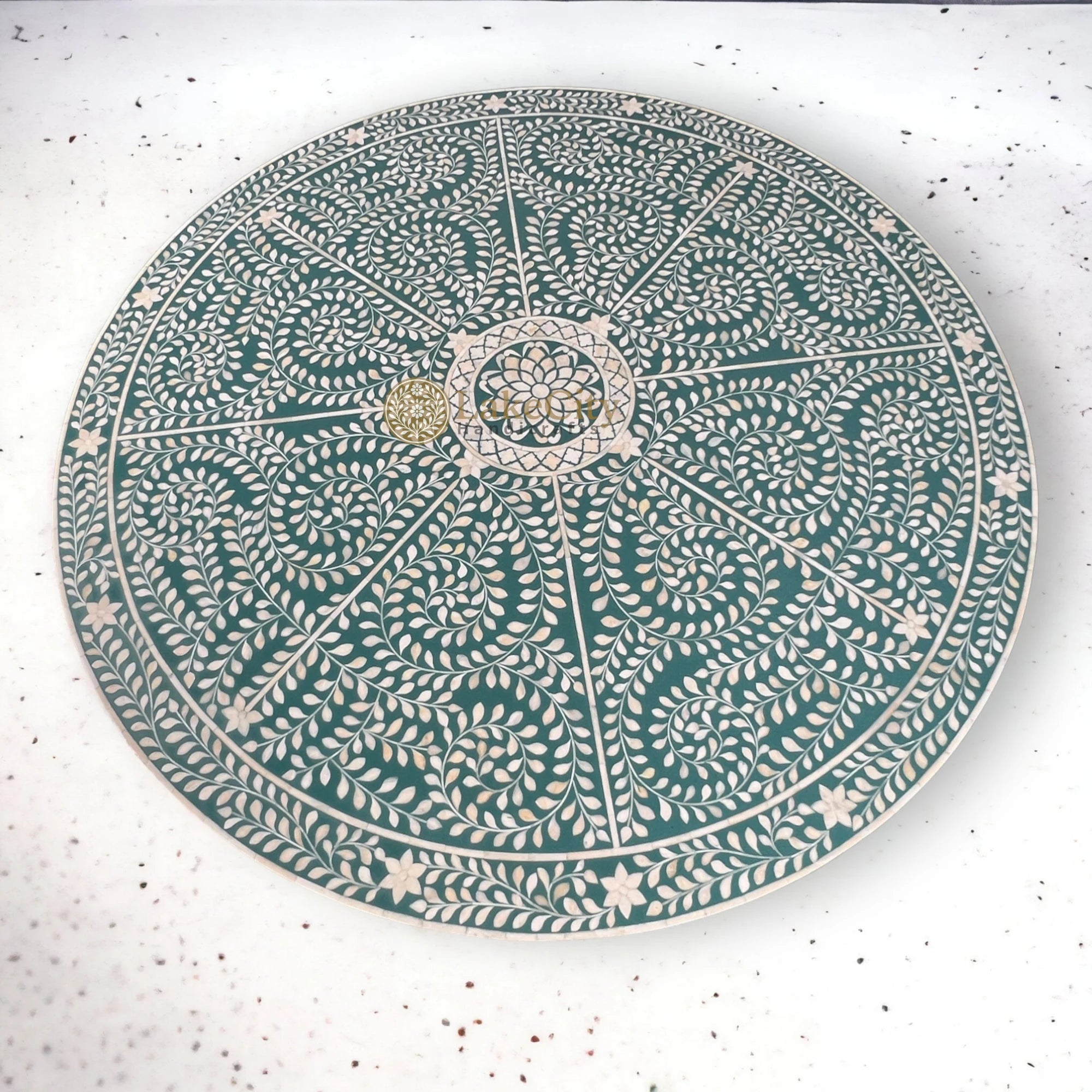 Bone Inlay Scroll-vine Design Round Dining Table