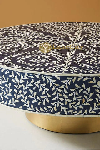 Bone Inlay Scroll-vine Design Round Coffee Table | Bone Inlay Scroll-vine Design Round Center Table